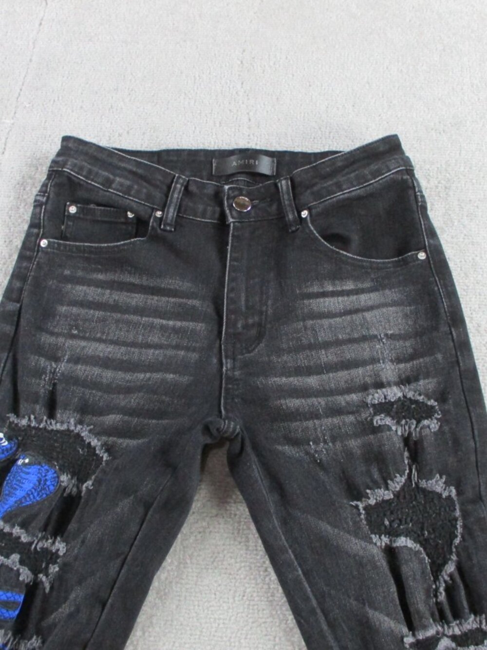 Mens Skinny Cobra Snake Jeans Size 28 Black Denim Distressed Embroidered Stretch - Picture 2 of 15